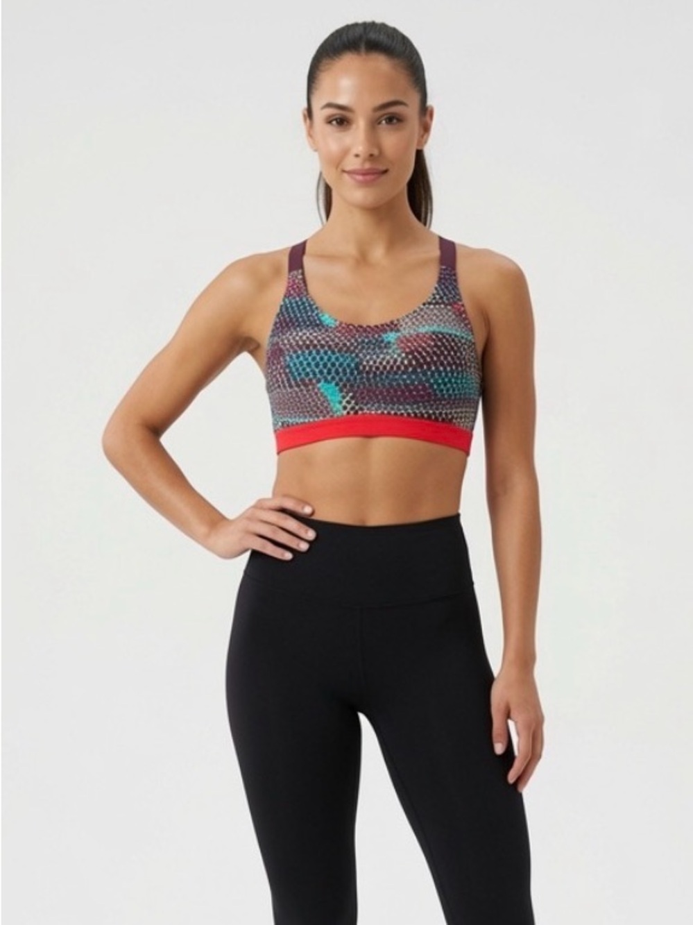 VSX Victoria's Secret Sport Bra 34B Molded Cup Underwire Strappy Geometric Dot
